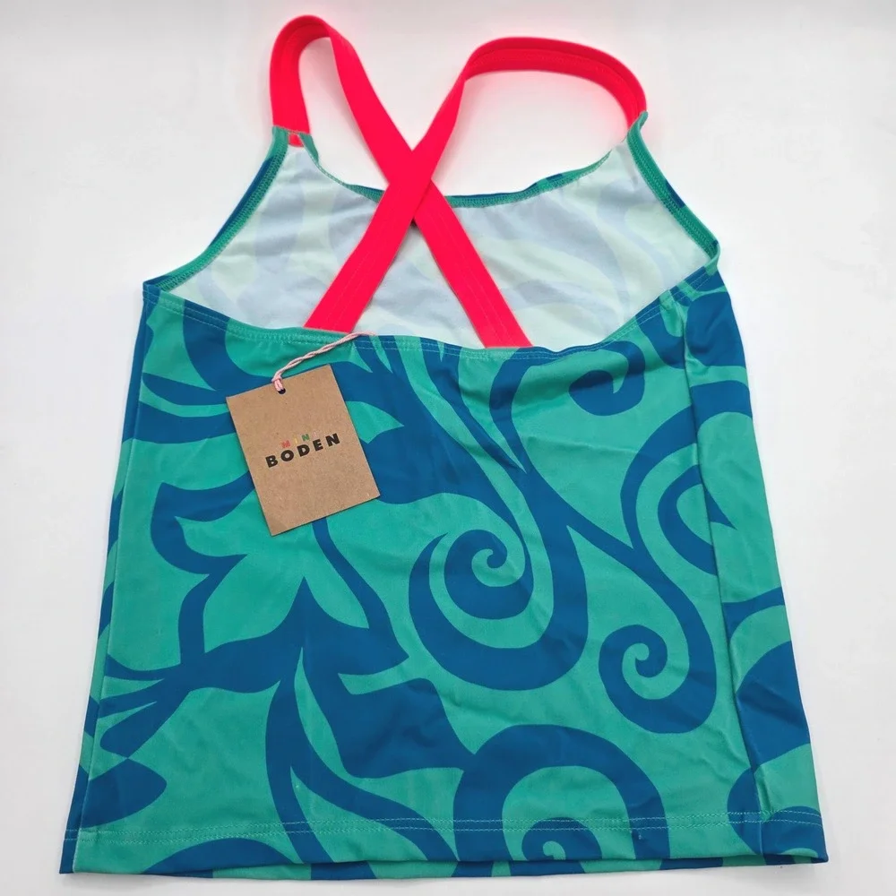 Mini Boden‎ Girls Teal Blue Pink Floral Tankini Swim Top NWT Size 8-9Y